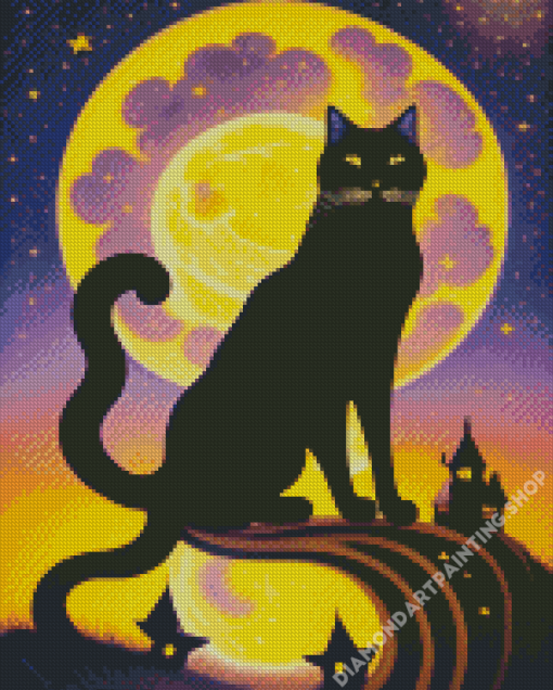 Black Cat And Moon Diamond Painting