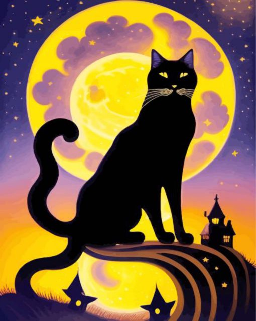 Black Cat And Moon Diamond Painting