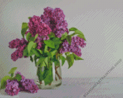 Bouquet Purple Lilac Flowers Glass Vase Diamond Painting