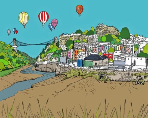 Clifton Bridge And Ballons View Art Diamond Painting