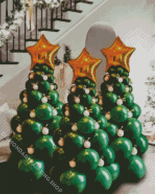 Green Christmas Balloon Tree Diamond Painting