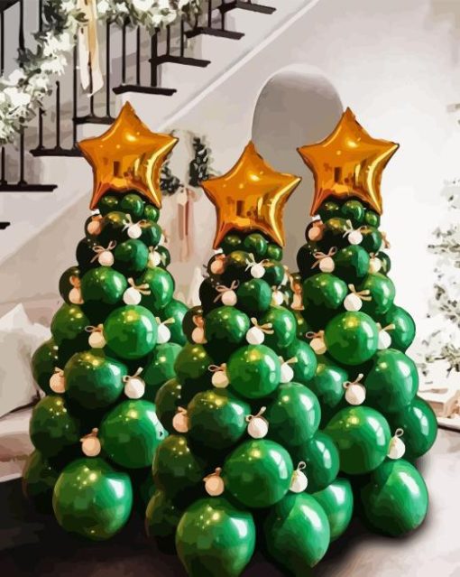 Green Christmas Balloon Tree Diamond Painting