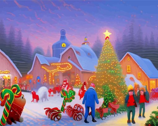 Small Town Christmas Festival Diamond Painting