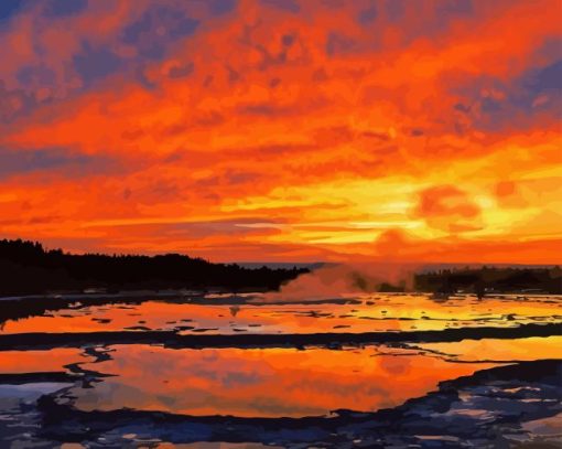 Sunset Yellowstone National Park In Autumn Diamond Painting