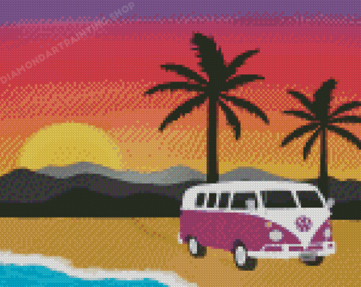 Purple Volkswagen Bus Diamond Painting