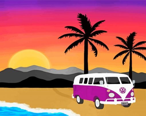 Purple Volkswagen Bus Diamond Painting