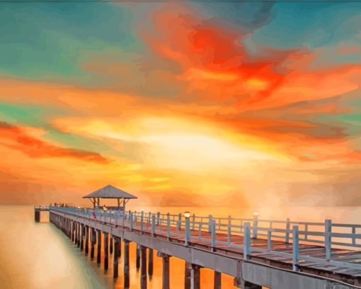 Sunset Ocean Pier Diamond Paintings