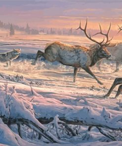 Wolves And Elks Diamond Painting