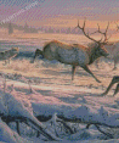 Wolves And Elks Diamond Painting