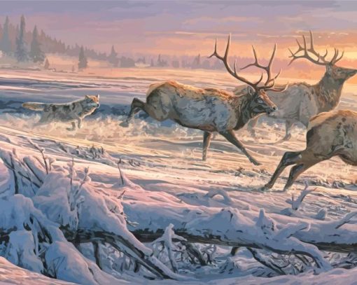 Wolves And Elks Diamond Painting