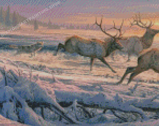 Wolves And Elks Diamond Painting