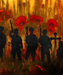 Poppies And Soldiers Silhouette Diamond Paintings