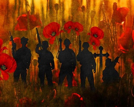 Poppies And Soldiers Silhouette Diamond Paintings