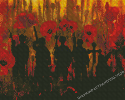 Poppies And Soldiers Silhouette Diamond Paintings