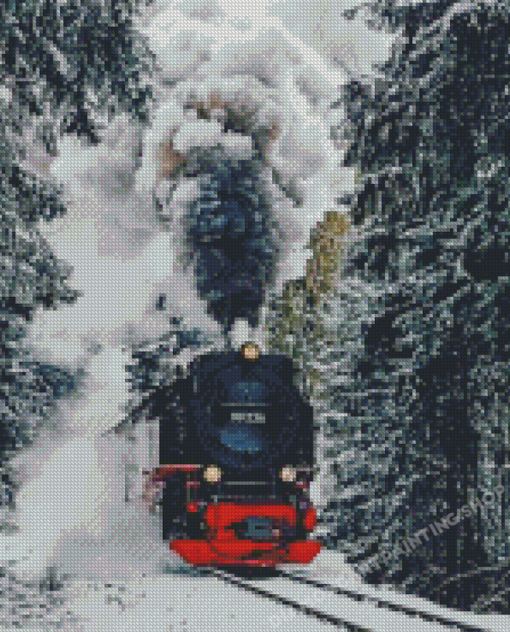 train in snow diamond painting