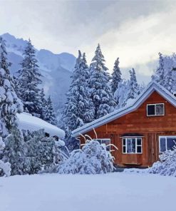 Wooden Snowfall Cabin Diamond Paintings