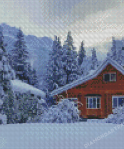 Wooden Snowfall Cabin Diamond Paintings