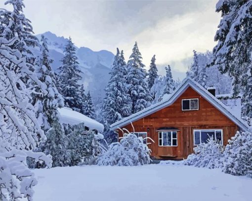 Wooden Snowfall Cabin Diamond Paintings