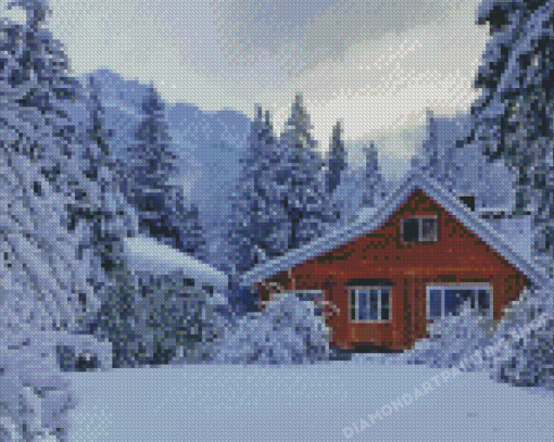 Wooden Snowfall Cabin Diamond Paintings