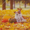 Dogs In Leaves Diamond Paintings