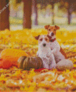 Dogs In Leaves Diamond Paintings