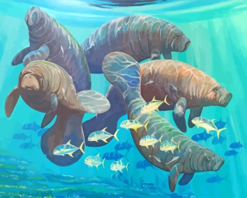 Manatees And Fish Diamond Paintings