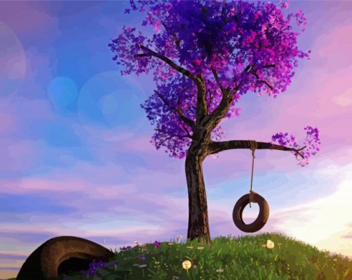 Purple Tree Swing Diamond Paintings