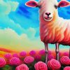 Sheep Flowers Field Diamond Paintings