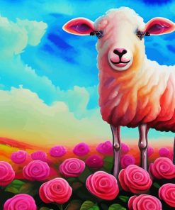 Sheep Flowers Field Diamond Paintings