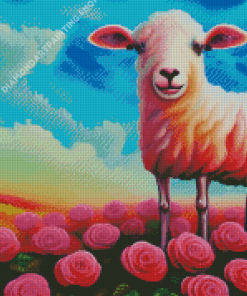 Sheep Flowers Field Diamond Paintings