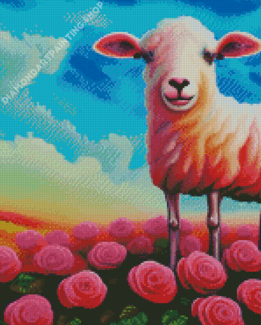 Sheep Flowers Field Diamond Paintings