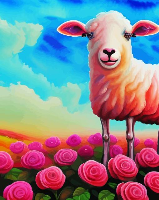 Sheep Flowers Field Diamond Paintings