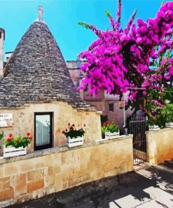 Trulli Italy Blossom Diamond Paintings