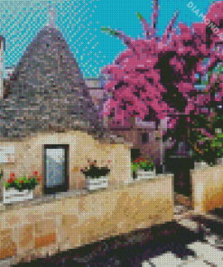 Trulli Italy Blossom Diamond Paintings