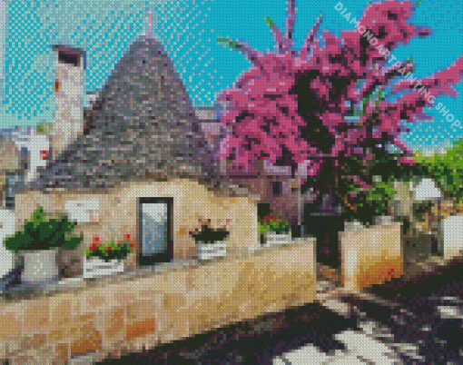 Trulli Italy Blossom Diamond Paintings