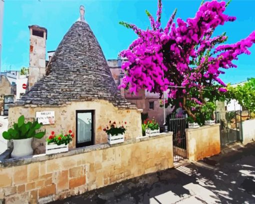 Trulli Italy Blossom Diamond Paintings