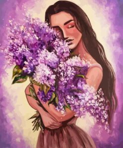 Woman And Lilacs Diamond Paintings