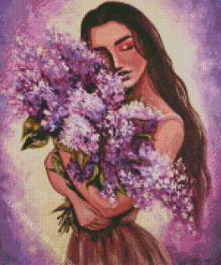 Woman And Lilacs Diamond Paintings