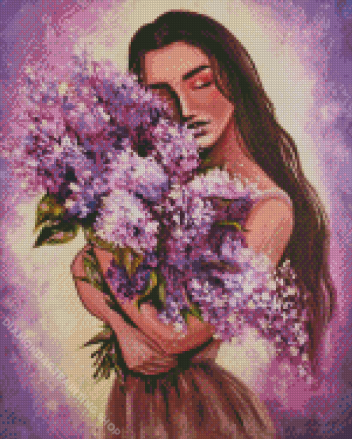 Woman And Lilacs Diamond Paintings