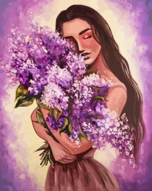 Woman And Lilacs Diamond Paintings