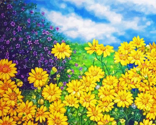 Yellow Daisies Field Diamond Paintings