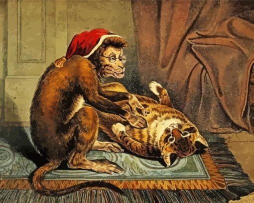 Monkey And Cat Diamond Paintings