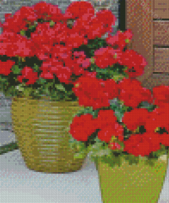 Red Geraniums In Pots Diamond Paintings