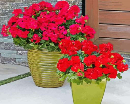 Red Geraniums In Pots Diamond Paintings