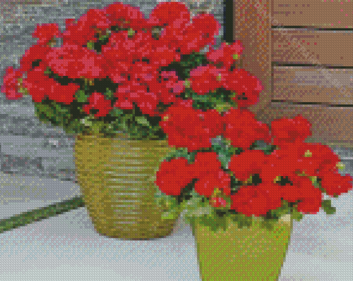 Red Geraniums In Pots Diamond Paintings