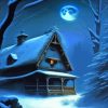 Snowy Moonlight Cabin Diamond Paintings