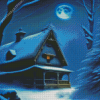 Snowy Moonlight Cabin Diamond Paintings