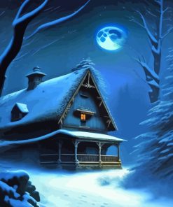 Snowy Moonlight Cabin Diamond Paintings