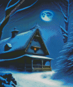 Snowy Moonlight Cabin Diamond Paintings