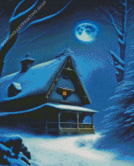 Snowy Moonlight Cabin Diamond Paintings